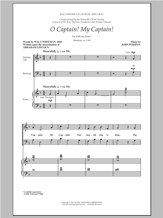 Download John Purifoy O Captain! My Captain! Sheet Music