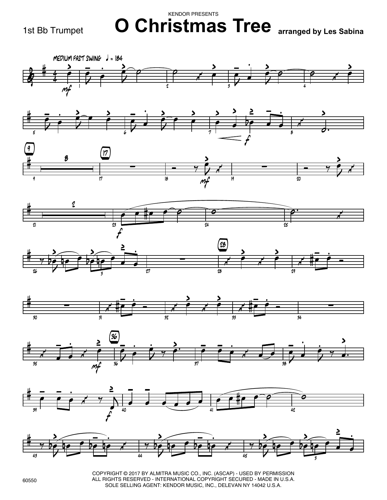 Download Les Sabina O Christmas Tree - 1st Bb Trumpet Sheet Music
