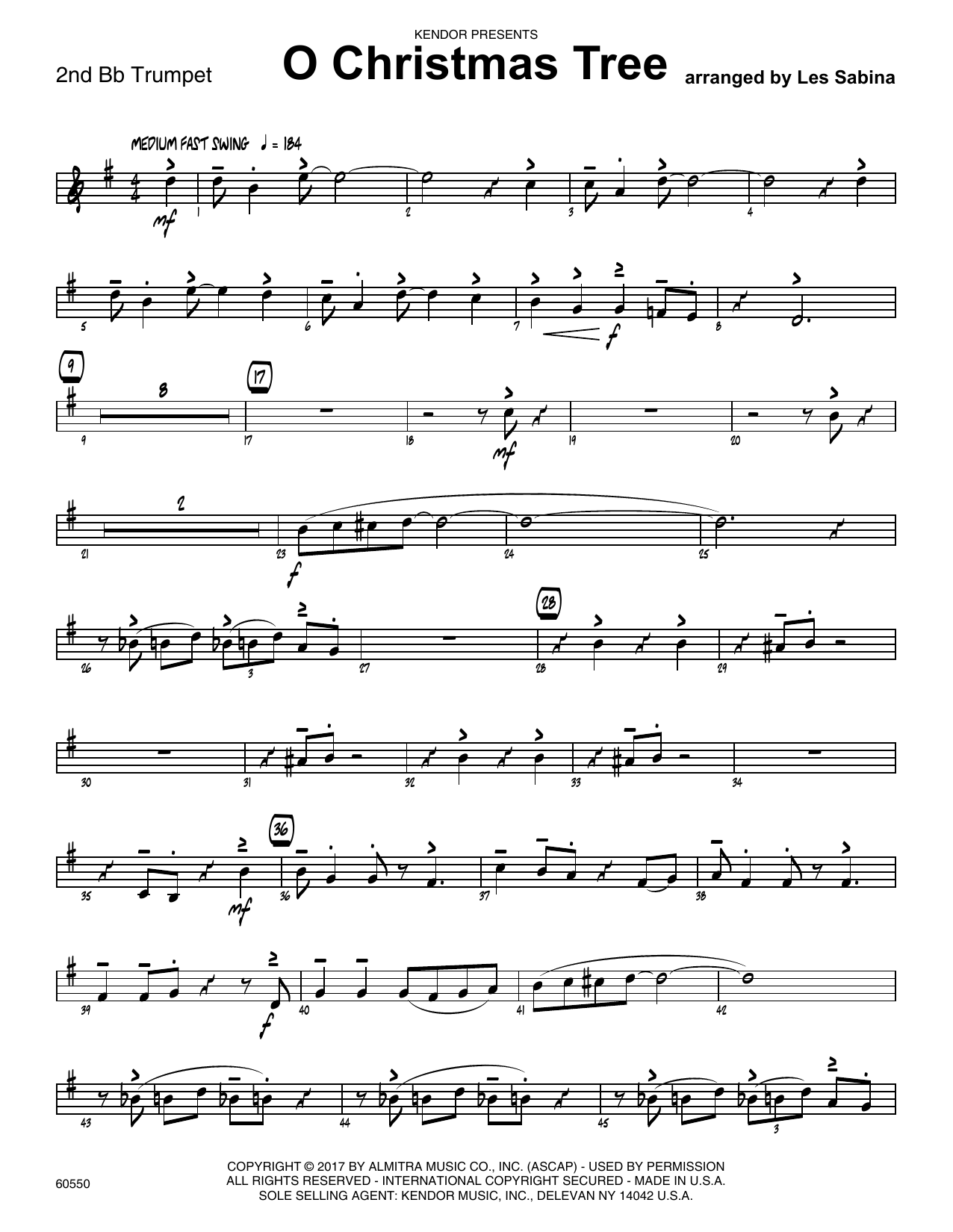 Download Les Sabina O Christmas Tree - 2nd Bb Trumpet Sheet Music
