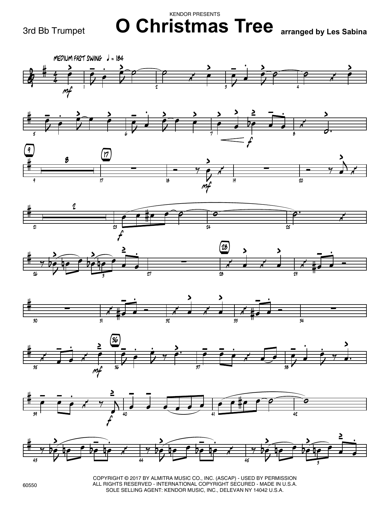 Download Les Sabina O Christmas Tree - 3rd Bb Trumpet Sheet Music