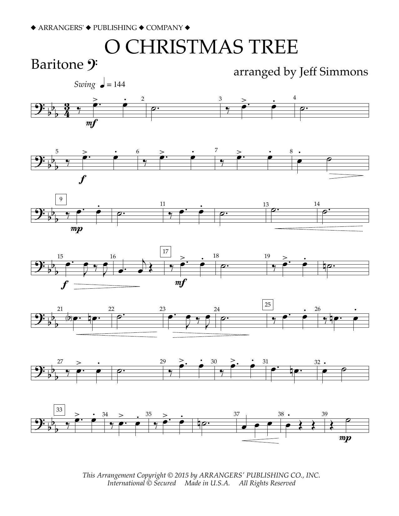 Download Jeff Simmons O Christmas Tree - Baritone B.C. Sheet Music
