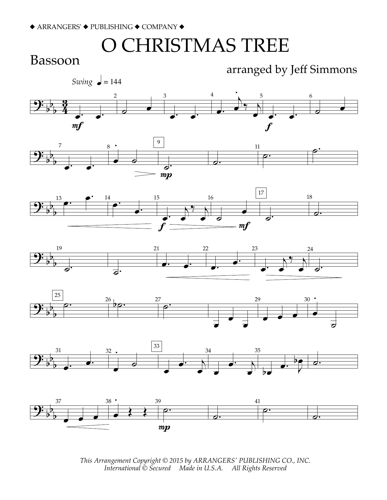Download Jeff Simmons O Christmas Tree - Bassoon Sheet Music
