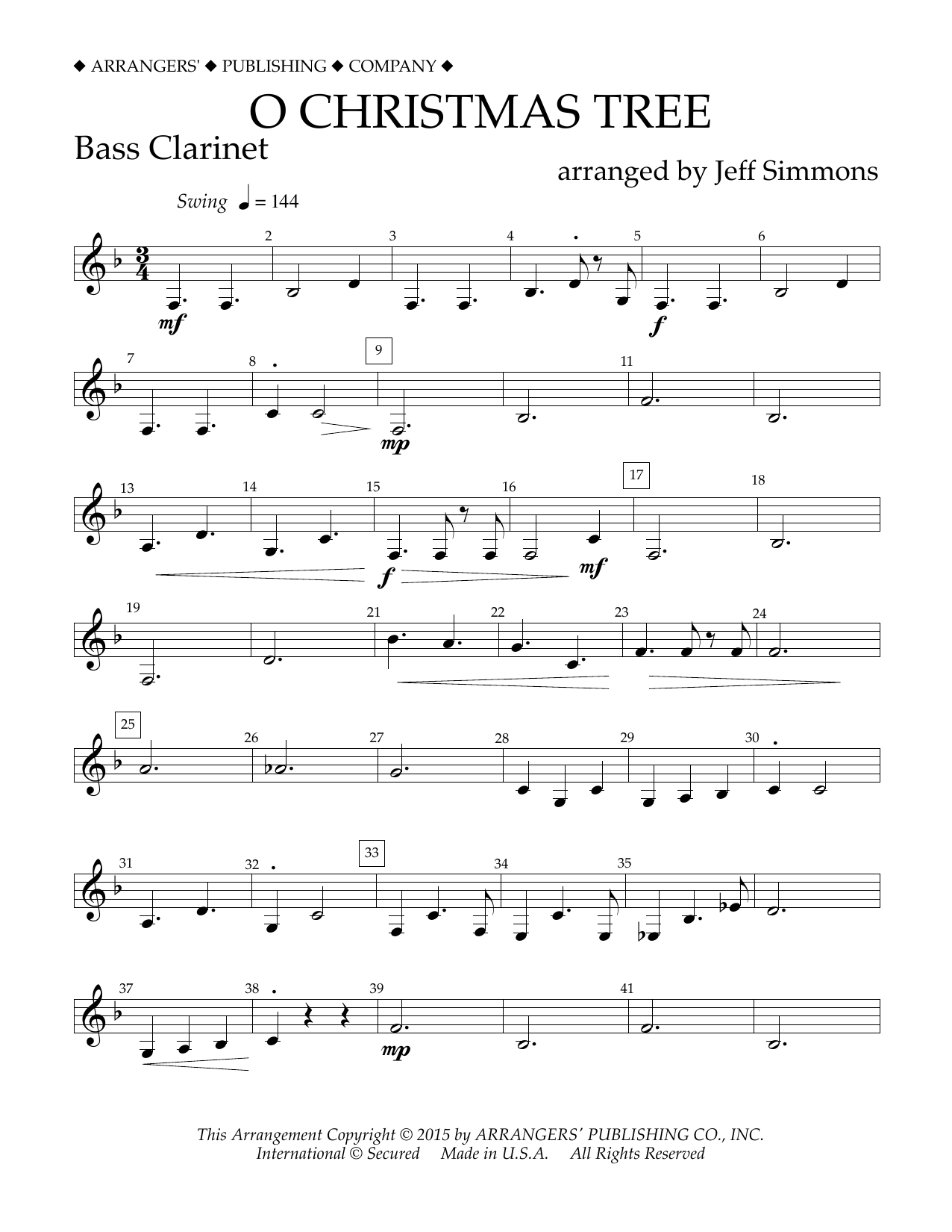 Download Jeff Simmons O Christmas Tree - Bb Bass Clarinet Sheet Music