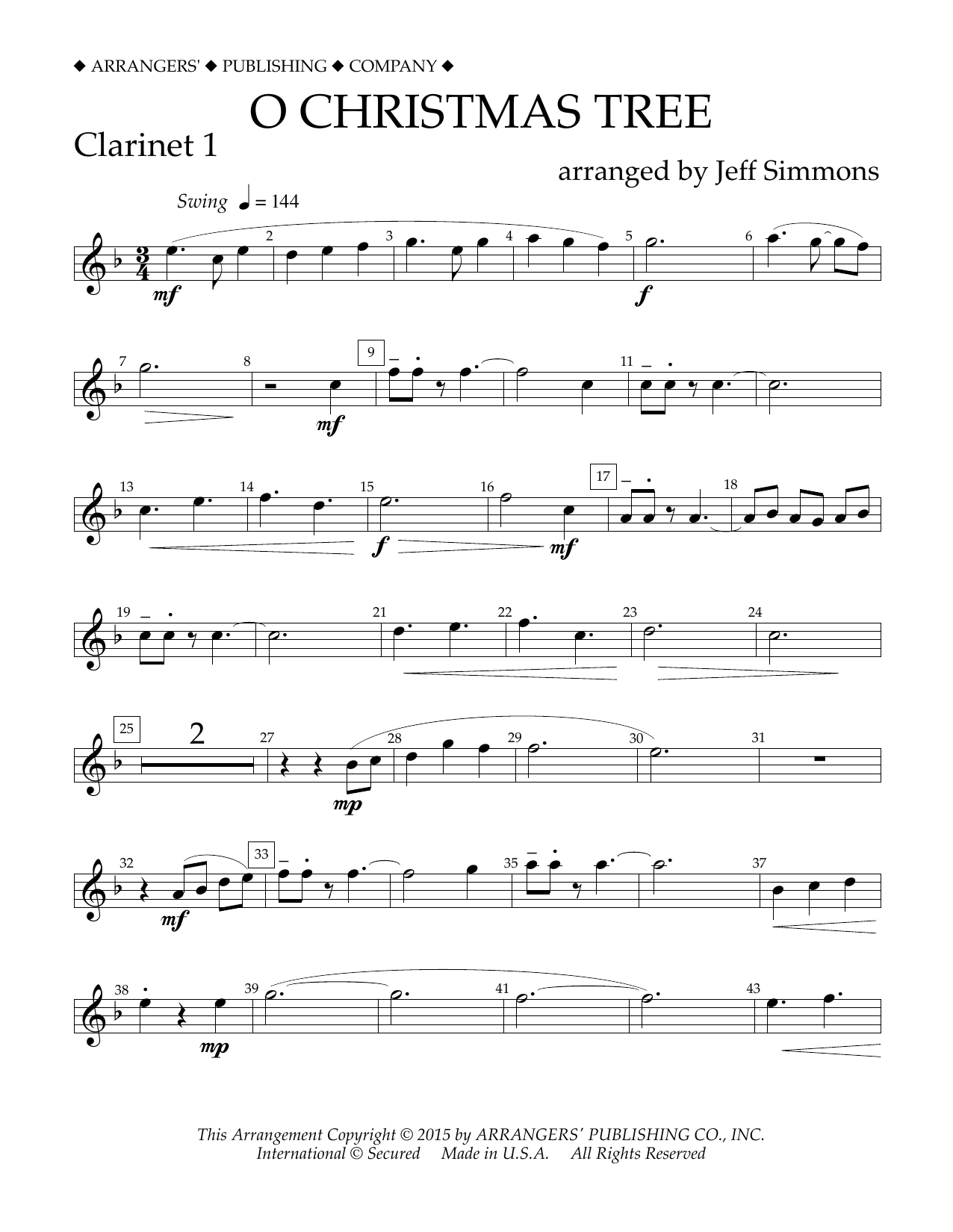 Download Jeff Simmons O Christmas Tree - Bb Clarinet 1 Sheet Music
