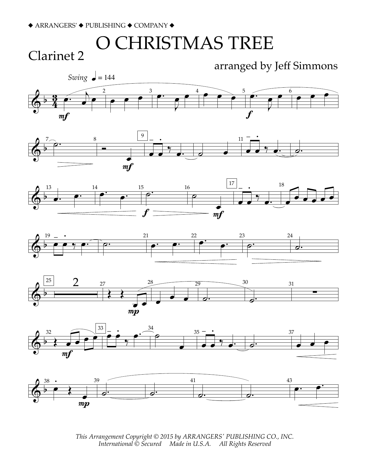 Download Jeff Simmons O Christmas Tree - Bb Clarinet 2 Sheet Music