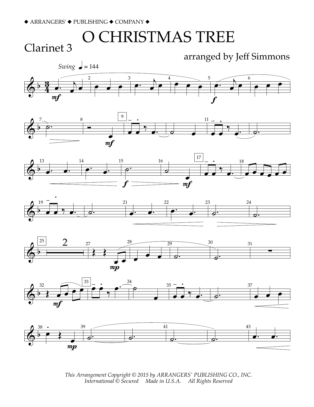 Download Jeff Simmons O Christmas Tree - Bb Clarinet 3 Sheet Music