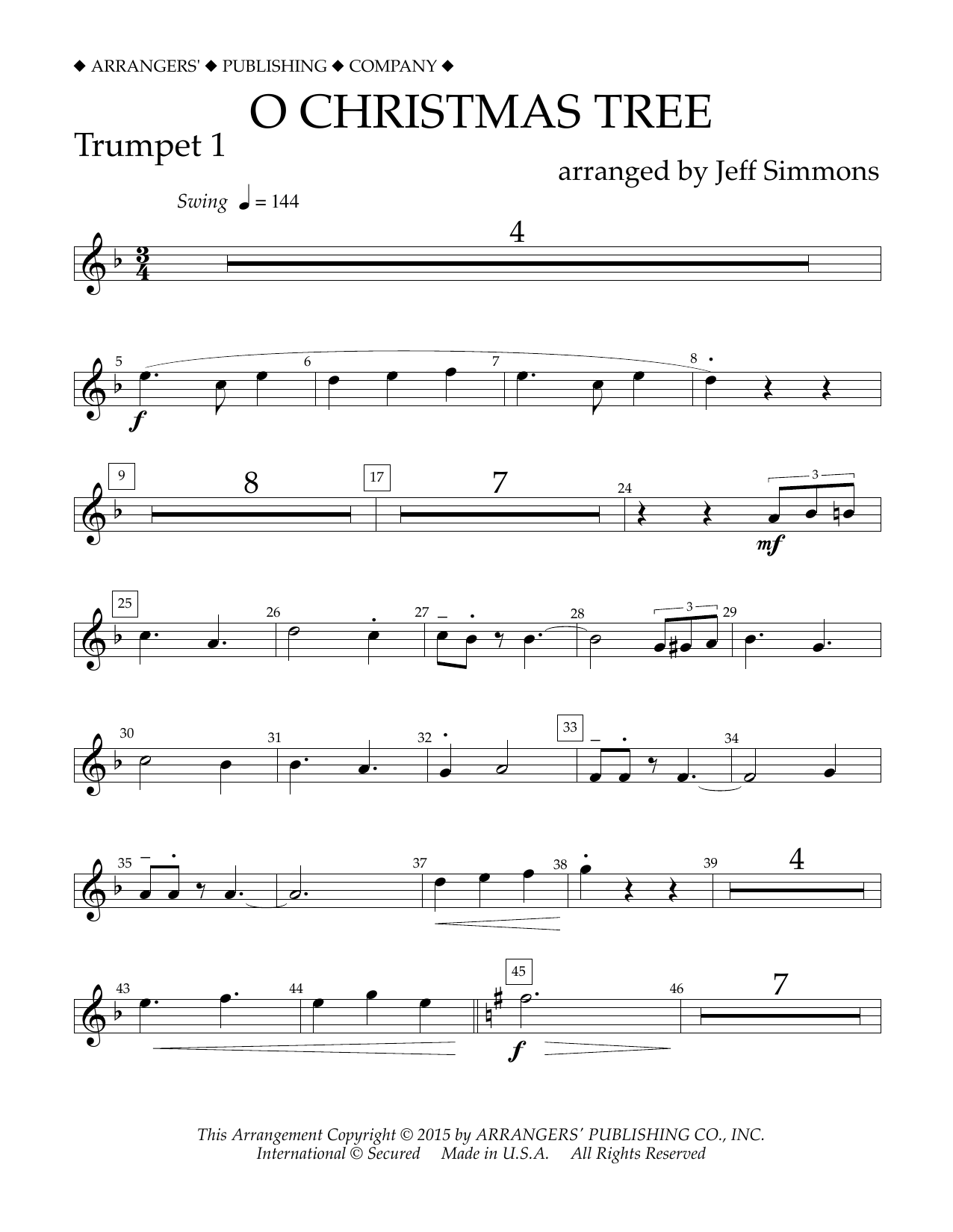 Download Jeff Simmons O Christmas Tree - Bb Trumpet 1 Sheet Music