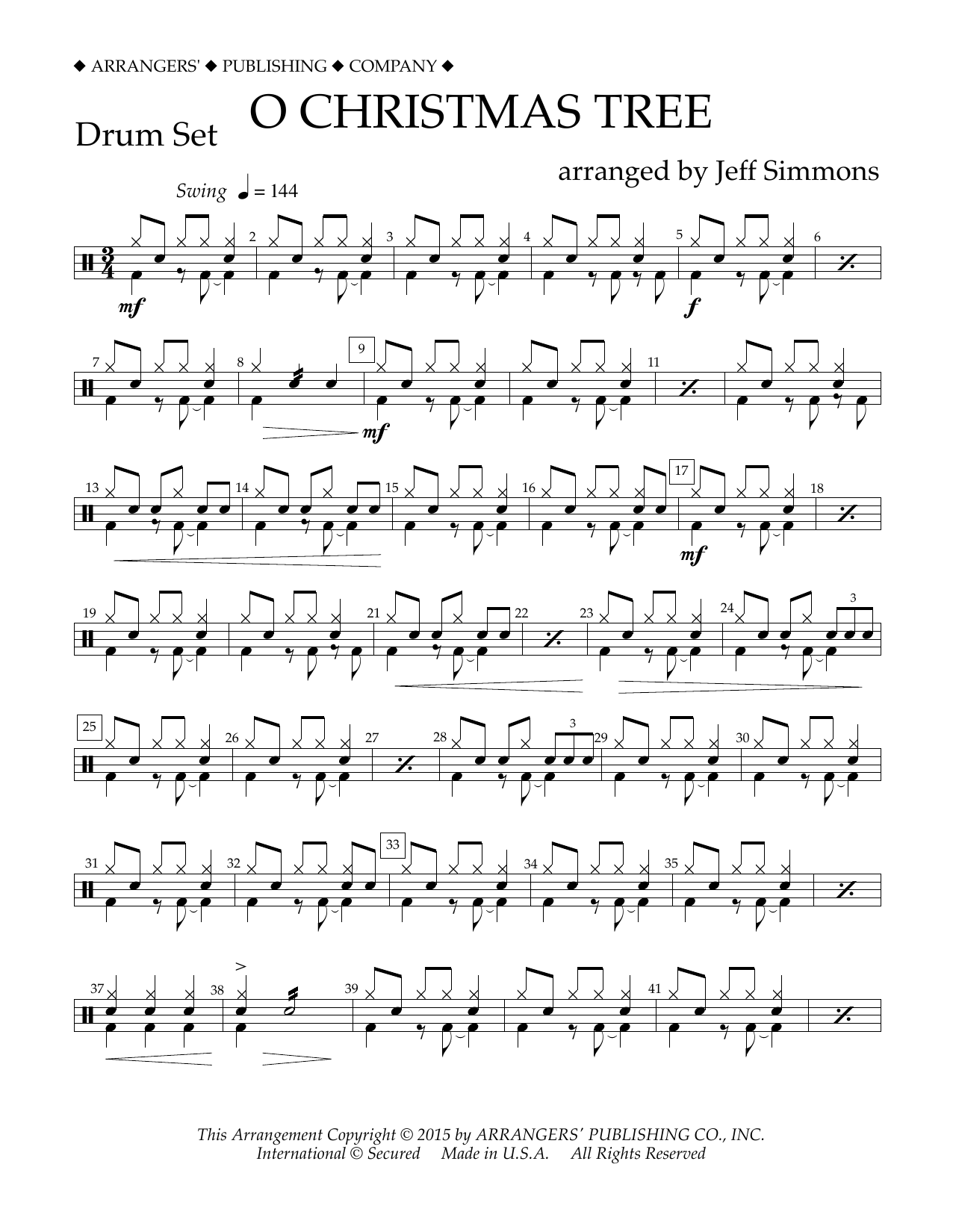Download Jeff Simmons O Christmas Tree - Drum Set Sheet Music