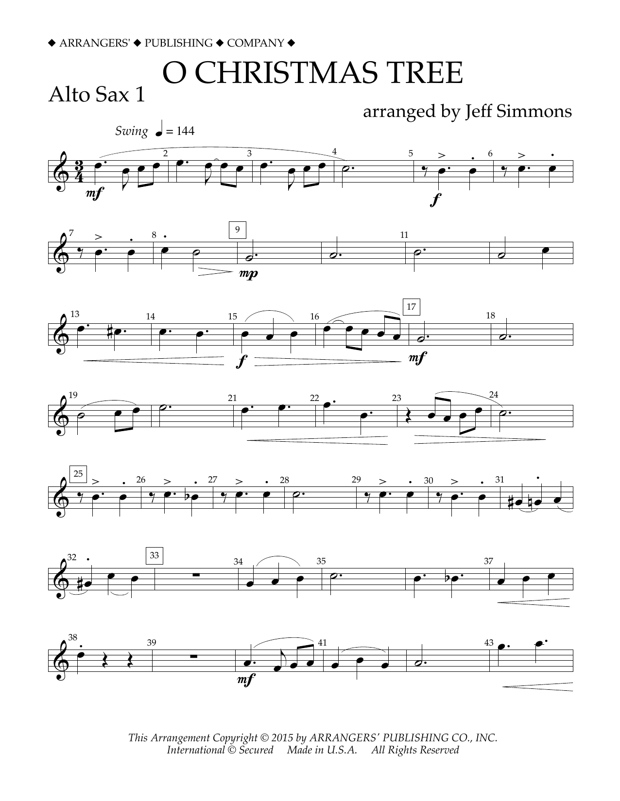 Download Jeff Simmons O Christmas Tree - Eb Alto Saxophone 1 Sheet Music
