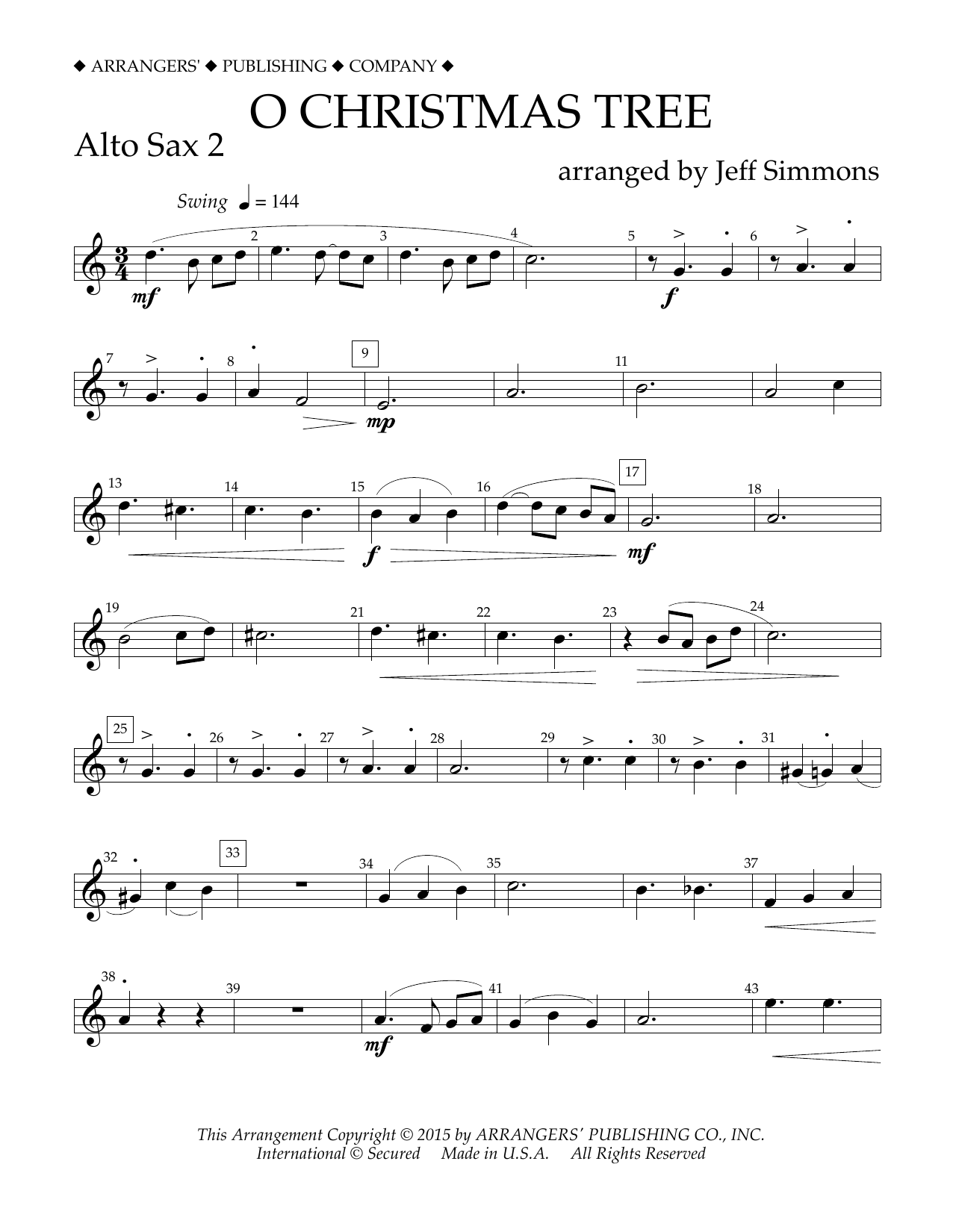 Download Jeff Simmons O Christmas Tree - Eb Alto Saxophone 2 Sheet Music