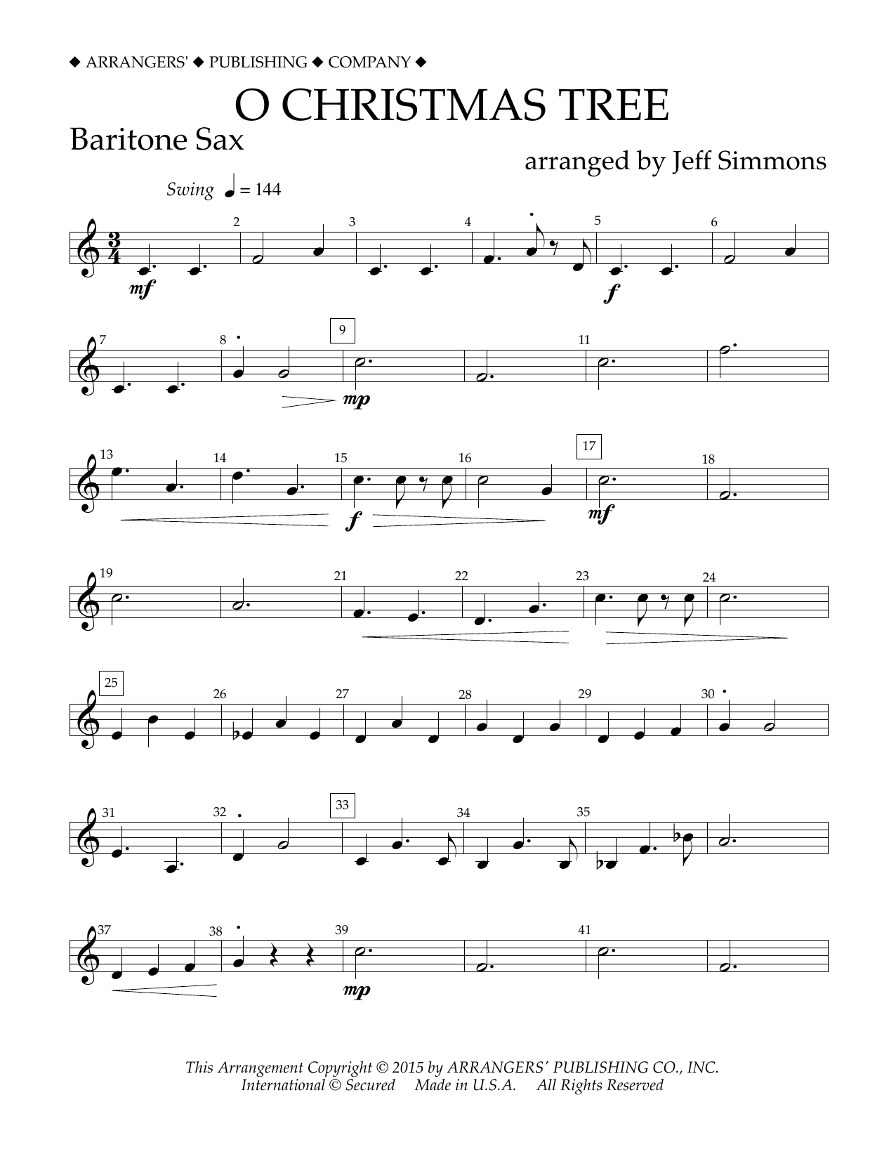 Download Jeff Simmons O Christmas Tree - Eb Baritone Saxophon Sheet Music