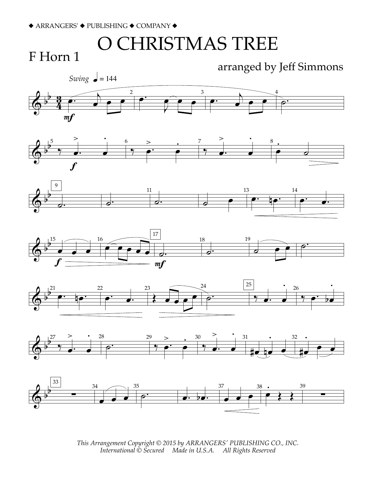 Download Jeff Simmons O Christmas Tree - F Horn 1 Sheet Music