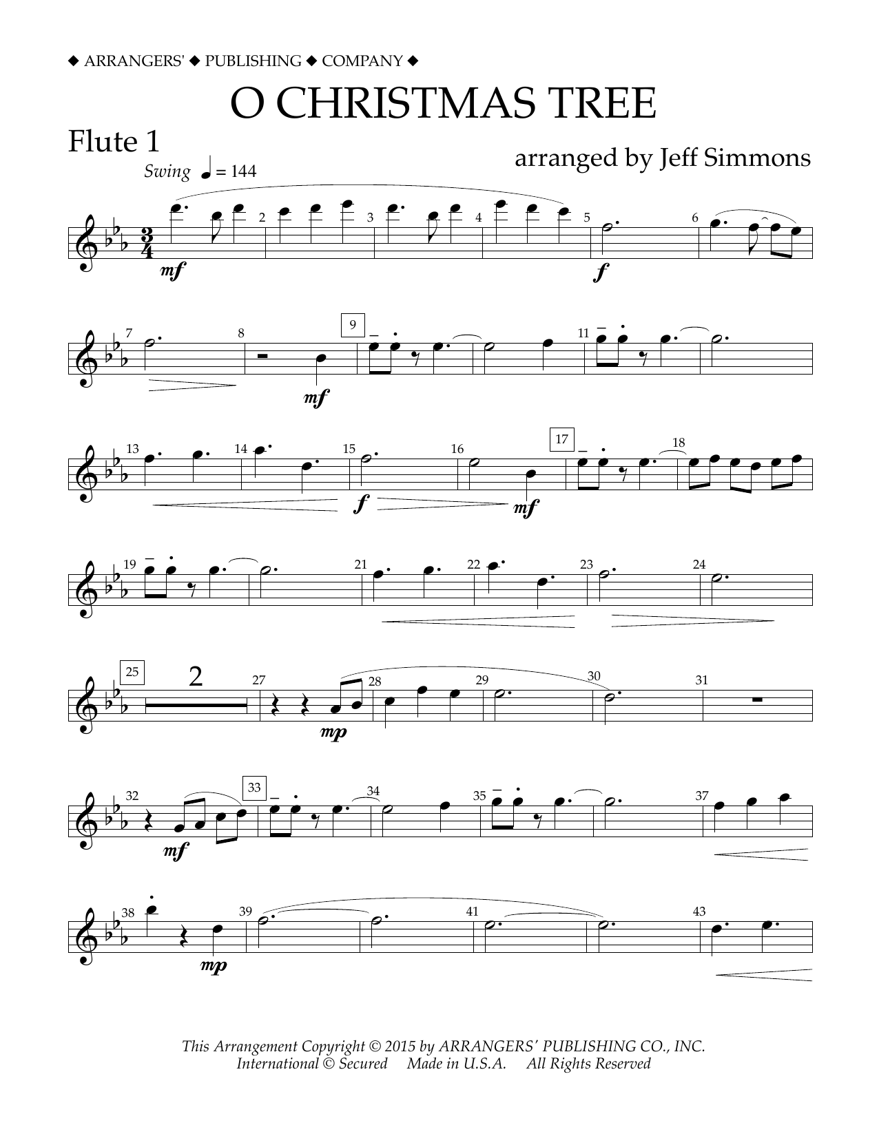 Download Jeff Simmons O Christmas Tree - Flute 1 Sheet Music