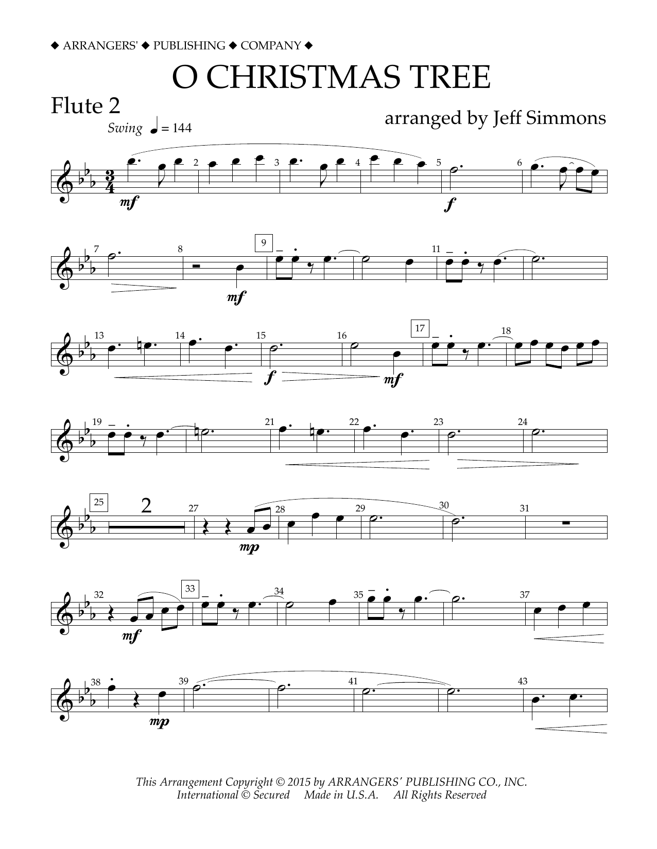 Download Jeff Simmons O Christmas Tree - Flute 2 Sheet Music