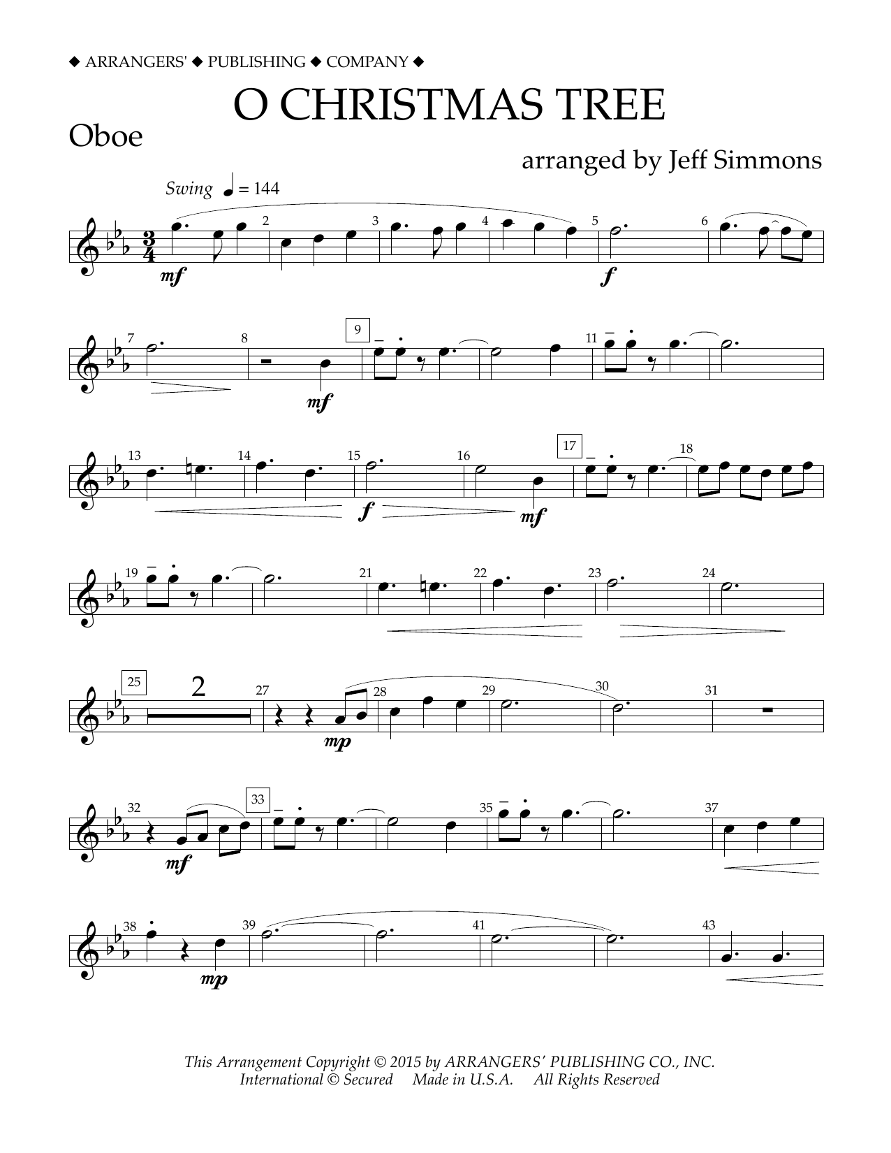 Download Jeff Simmons O Christmas Tree - Oboe Sheet Music