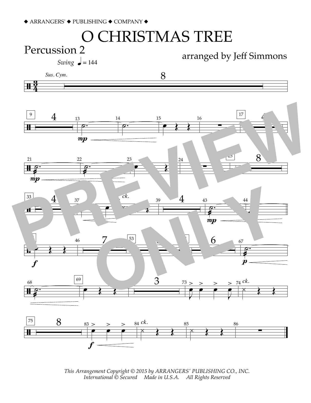 Download Jeff Simmons O Christmas Tree - Percussion 2 Sheet Music