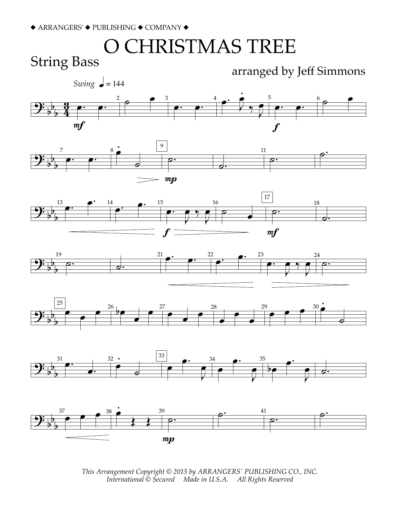 Download Jeff Simmons O Christmas Tree - String Bass Sheet Music