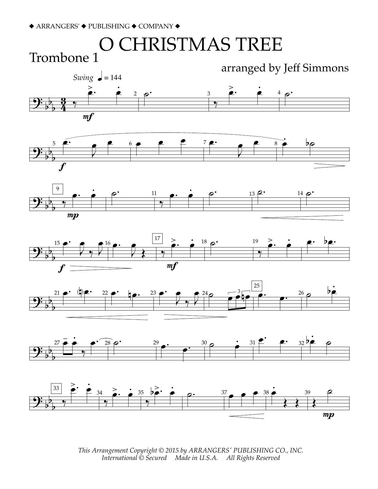 Download Jeff Simmons O Christmas Tree - Trombone 1 Sheet Music