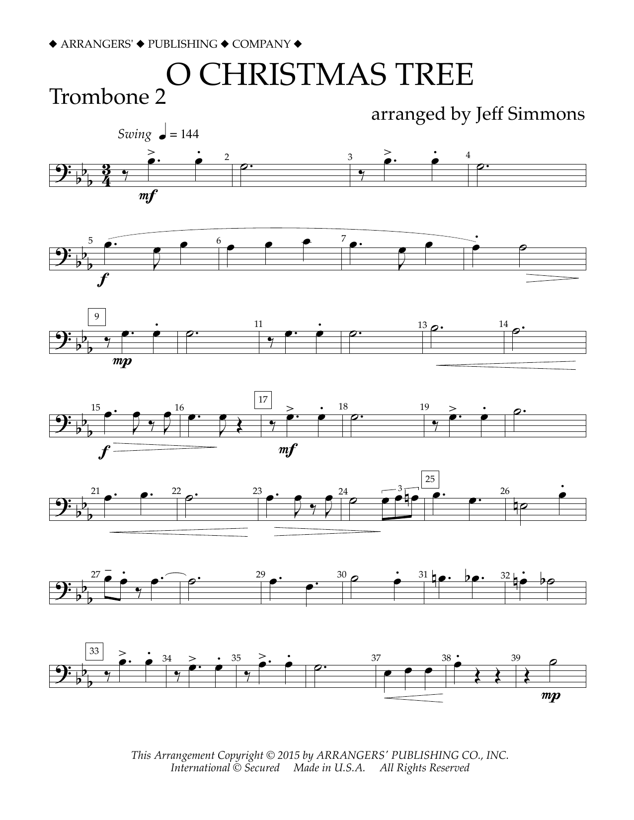 Download Jeff Simmons O Christmas Tree - Trombone 2 Sheet Music