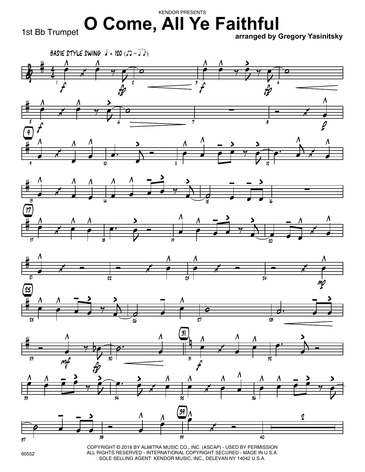 Download Gregory Yasinitsky O Come, All Ye Faithful - 1st Bb Trumpe Sheet Music