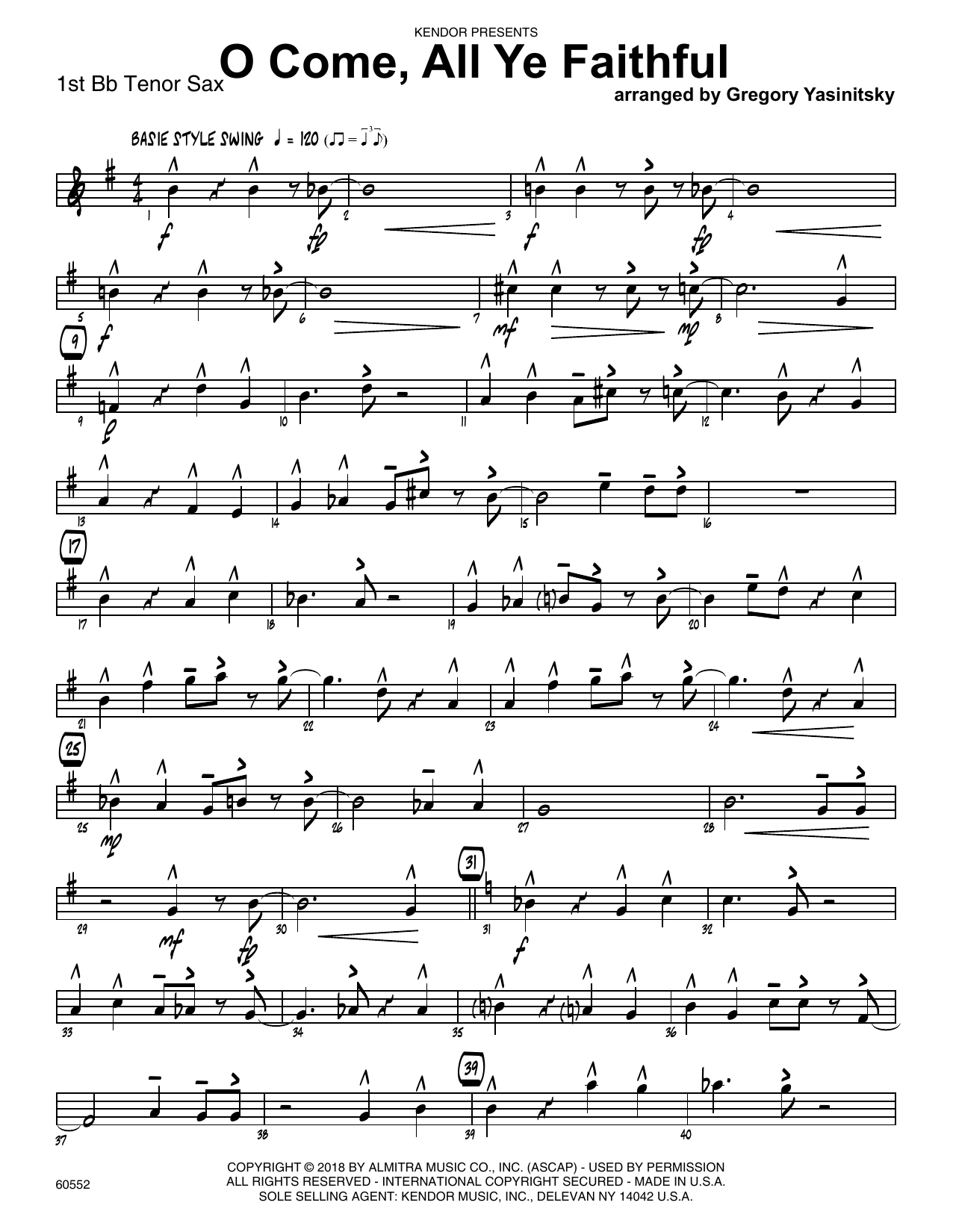 Download Gregory Yasinitsky O Come, All Ye Faithful - 1st Tenor Sax Sheet Music