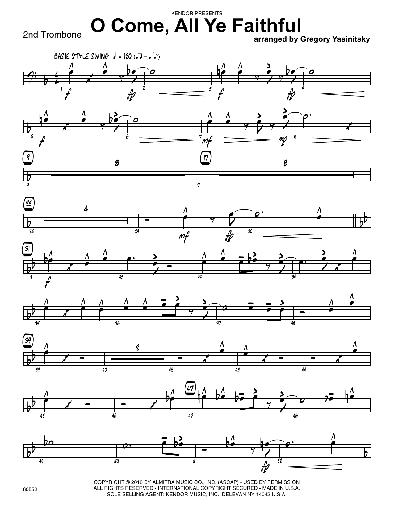 Download Gregory Yasinitsky O Come, All Ye Faithful - 2nd Trombone Sheet Music