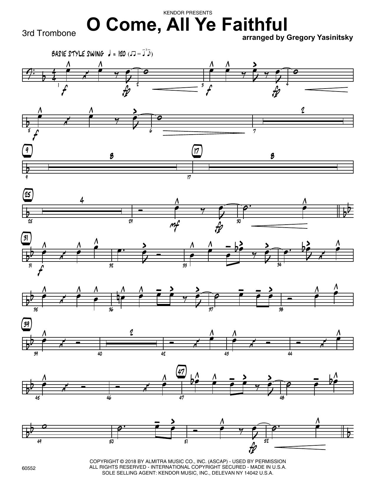 Download Gregory Yasinitsky O Come, All Ye Faithful - 3rd Trombone Sheet Music