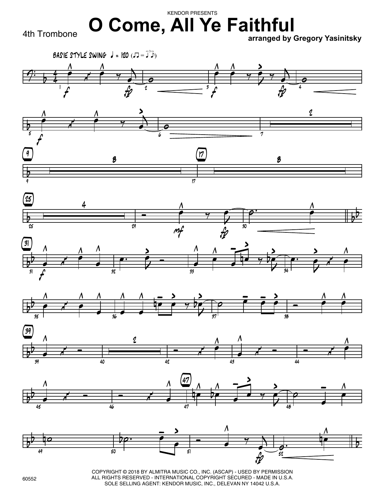 Download Gregory Yasinitsky O Come, All Ye Faithful - 4th Trombone Sheet Music