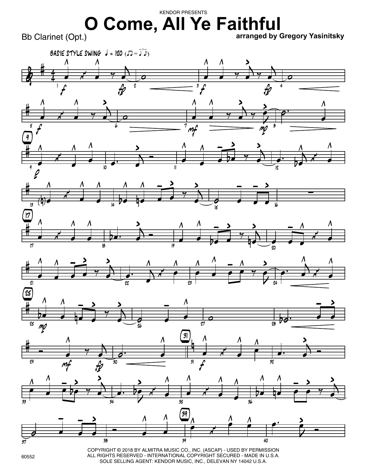 Download Gregory Yasinitsky O Come, All Ye Faithful - Bb Clarinet Sheet Music