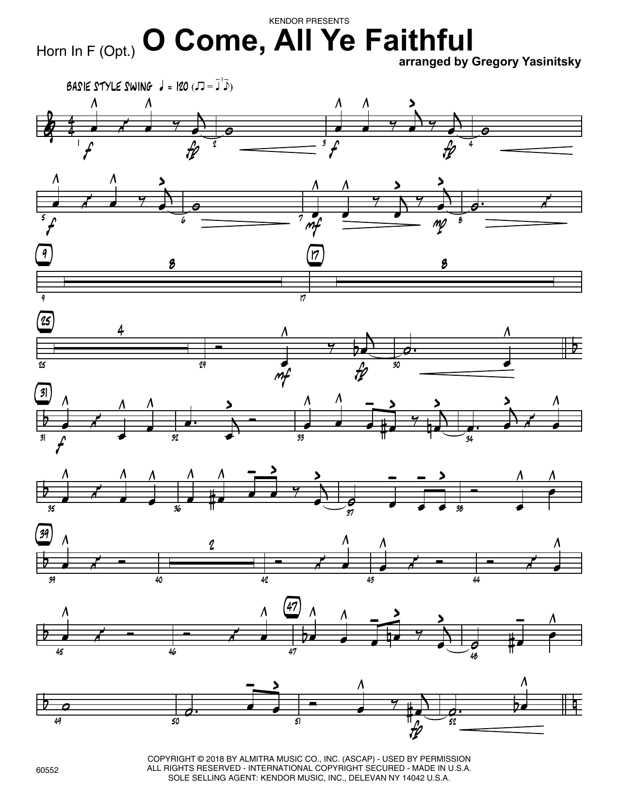 Download Gregory Yasinitsky O Come, All Ye Faithful - Horn in F Sheet Music