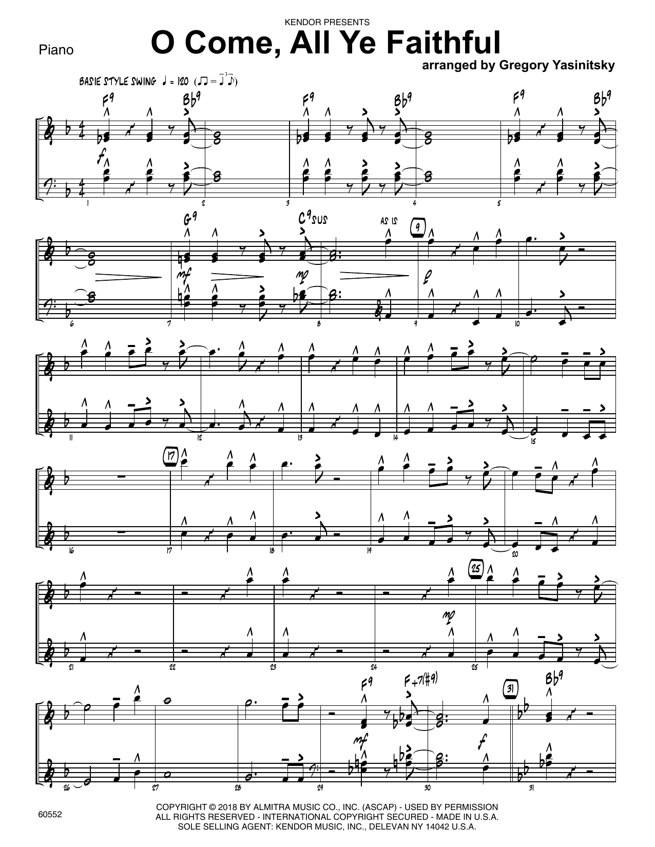 Download Gregory Yasinitsky O Come, All Ye Faithful - Piano Sheet Music