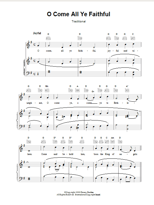Christmas Carol O Come, All Ye Faithful (Adeste Fideles) sheet music notes printable PDF score