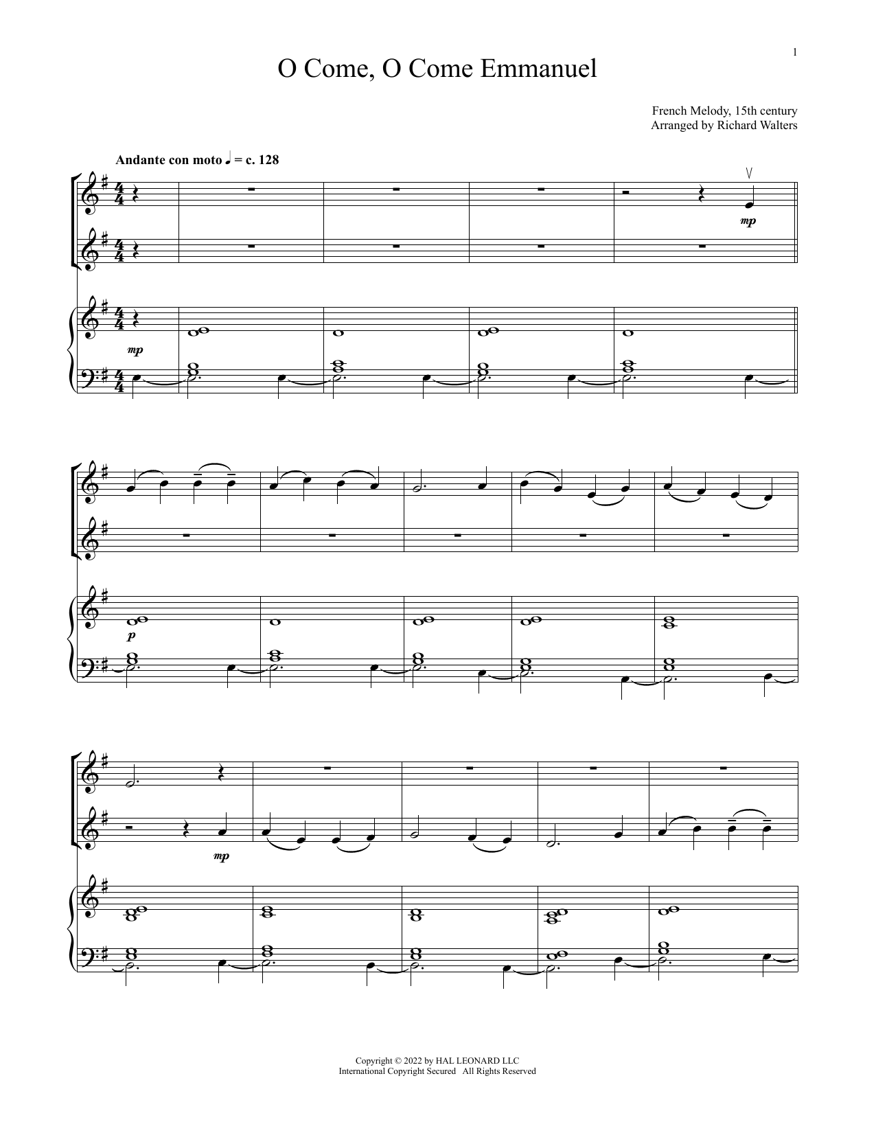 Download 15th Century French Melody O Come, O Come, Emmanuel (for Violin Du Sheet Music