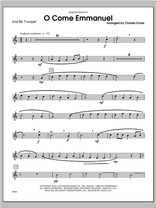 Download Evans O Come Emmanuel - Trumpet 2 Sheet Music