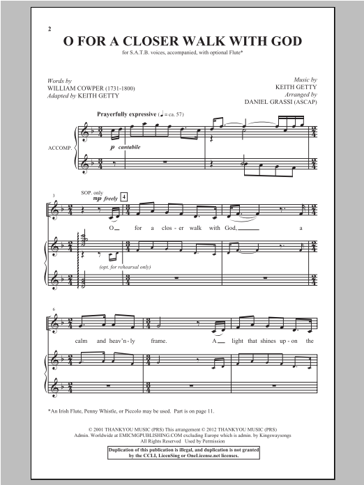 Download Keith Getty O For A Closer Walk With Thee (arr. Dan Sheet Music