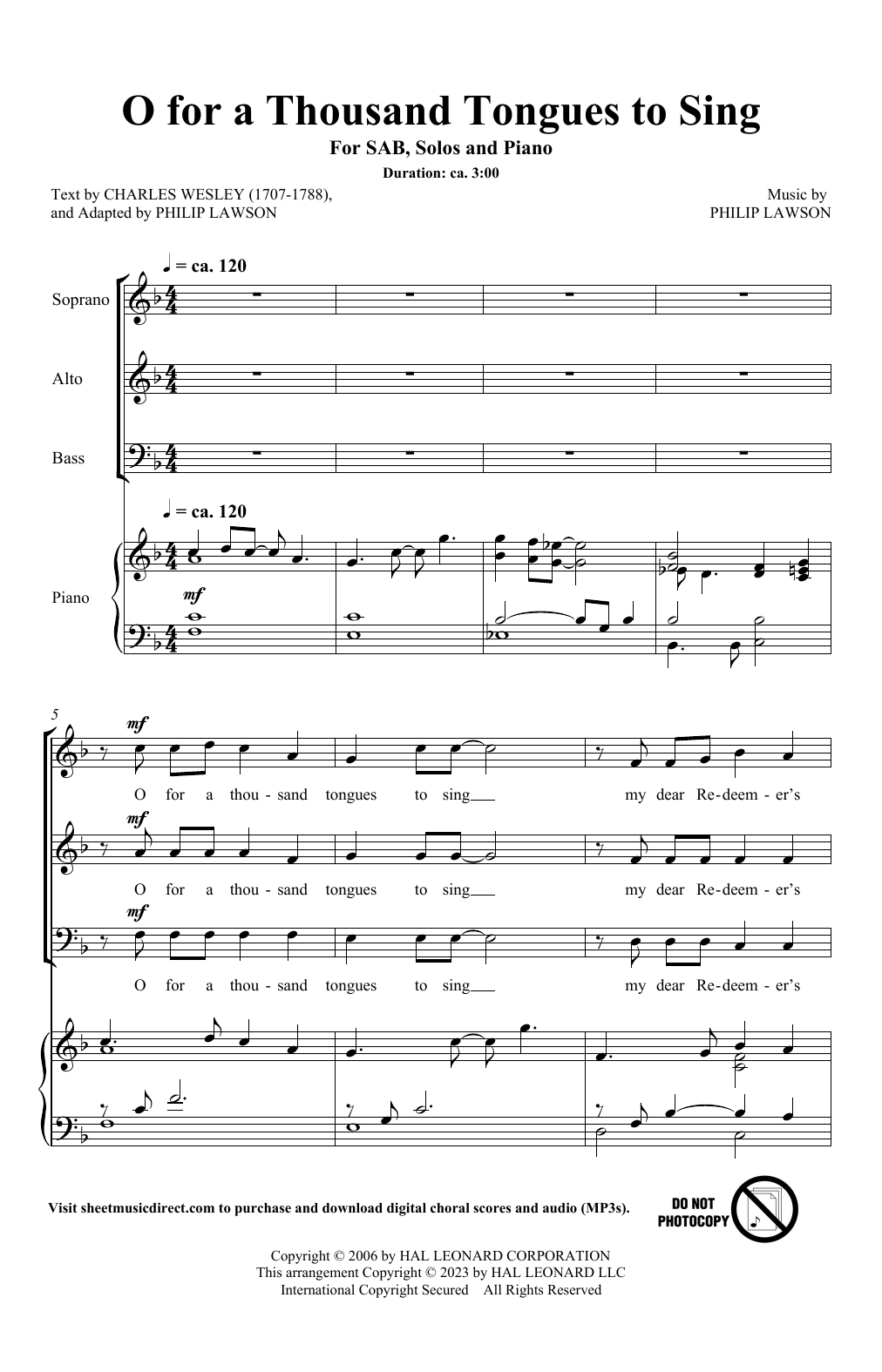 Download Philip Lawson O For A Thousand Tongues To Sing Sheet Music