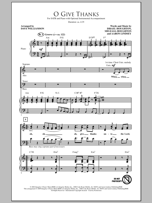 Download Dave Williamson O Give Thanks Sheet Music