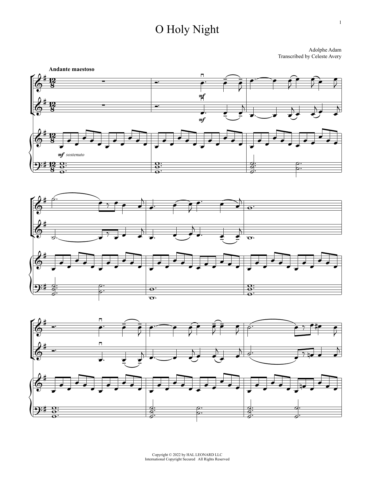 Download Adolphe Adam O Holy Night (for Violin Duet and Piano Sheet Music