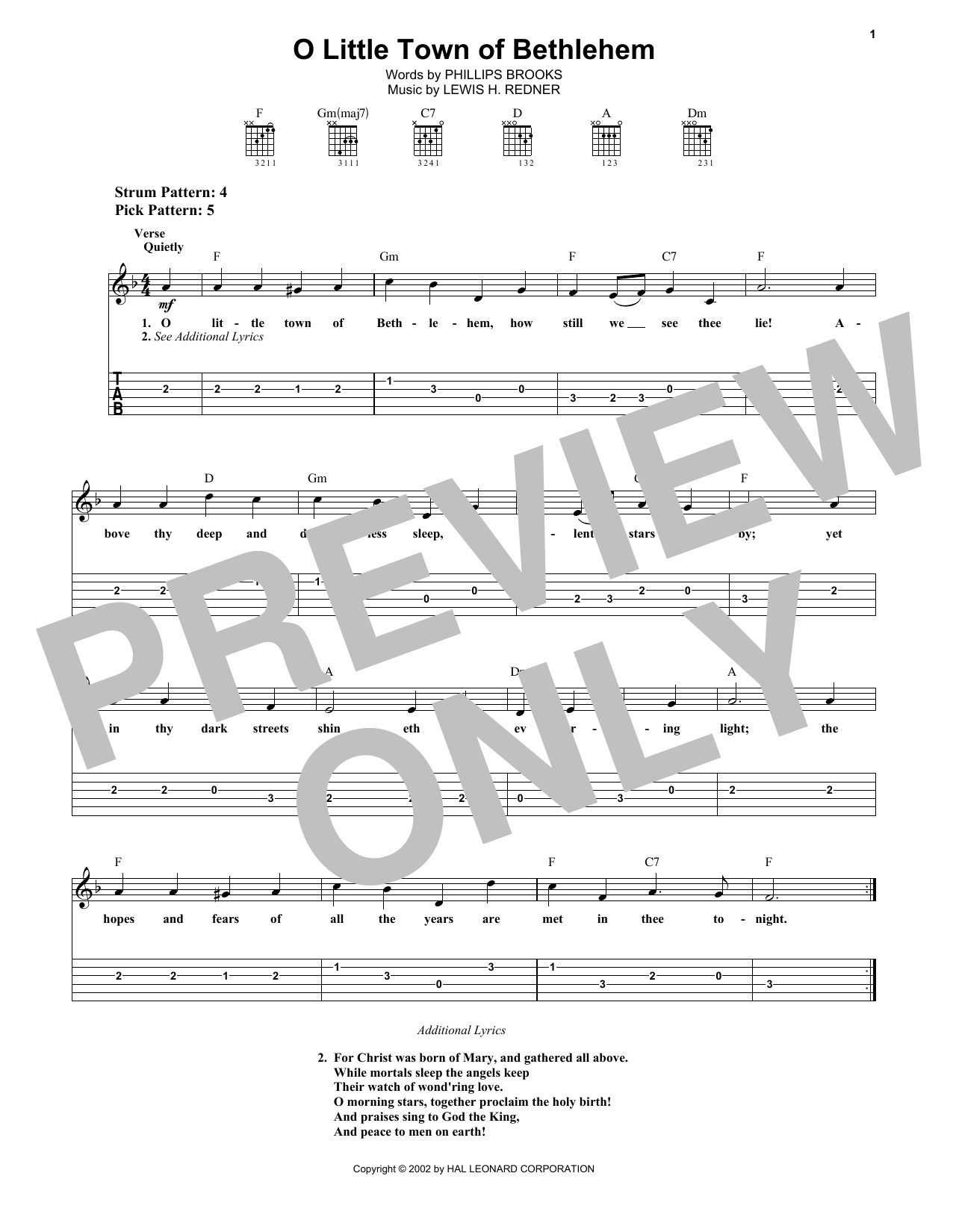 Download Lewis H. Redner O Little Town Of Bethlehem Sheet Music