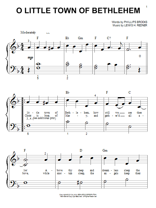 Phillips Brooks O Little Town Of Bethlehem (arr. Phillip Keveren) sheet music notes printable PDF score