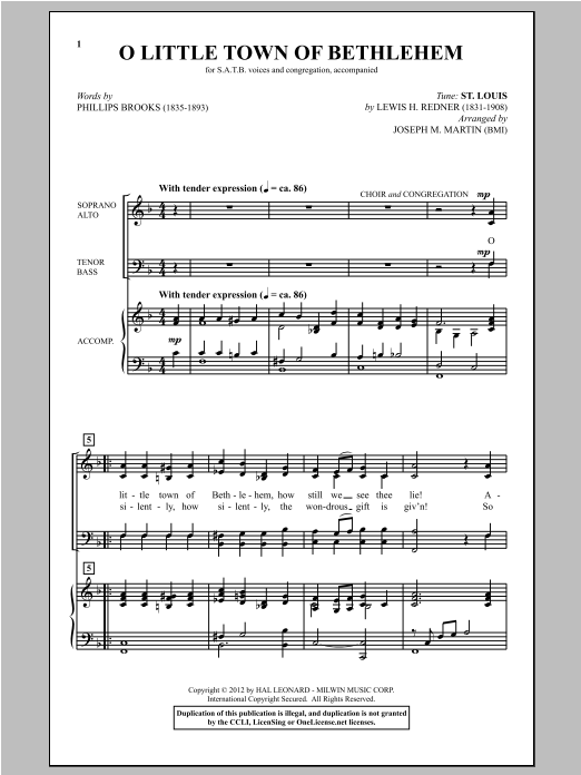 Download Joseph M. Martin O Little Town Of Bethlehem (from Carols Sheet Music
