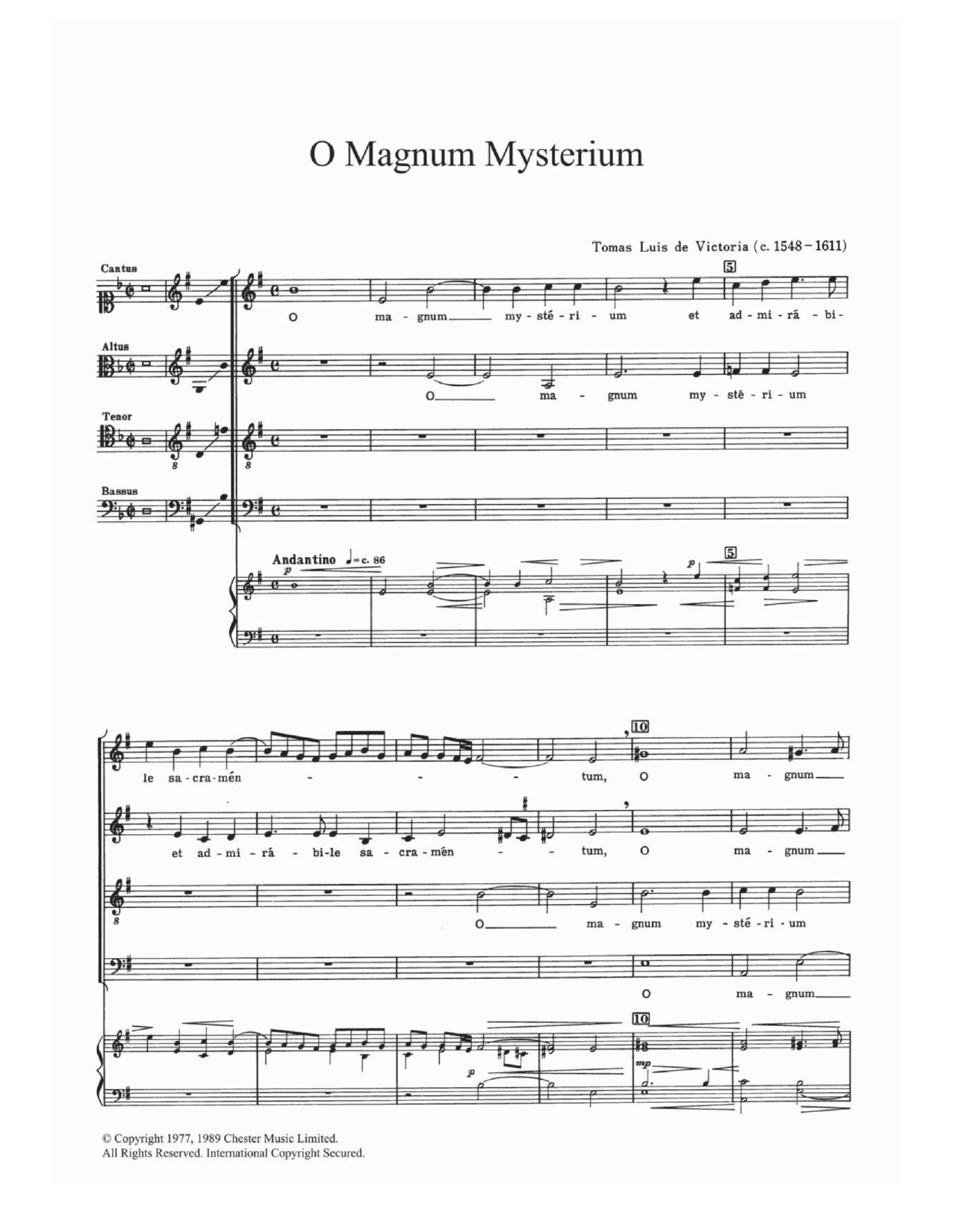 Download Tomas Luis De Victoria O Magnum Mysterium Sheet Music