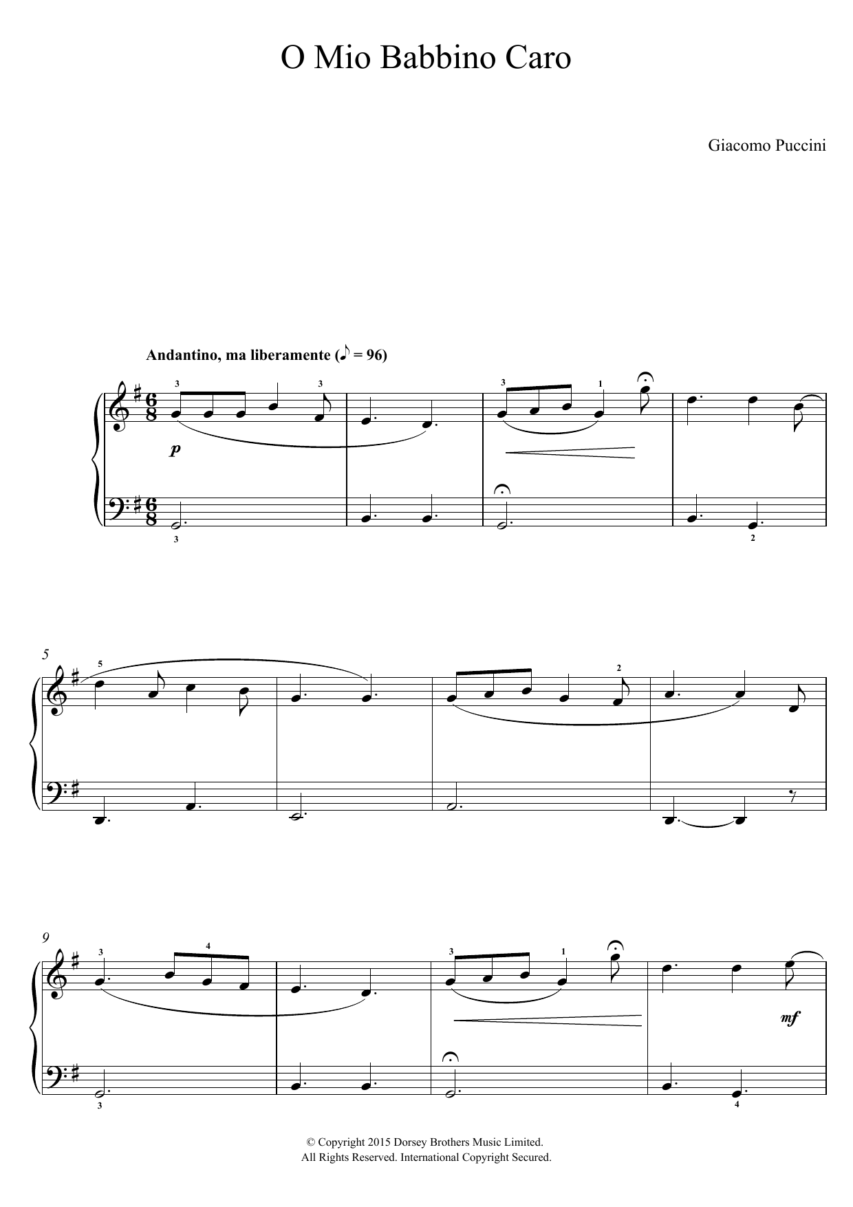Download Giacomo Puccini O Mio Babbino Caro (from Gianni Schicch Sheet Music