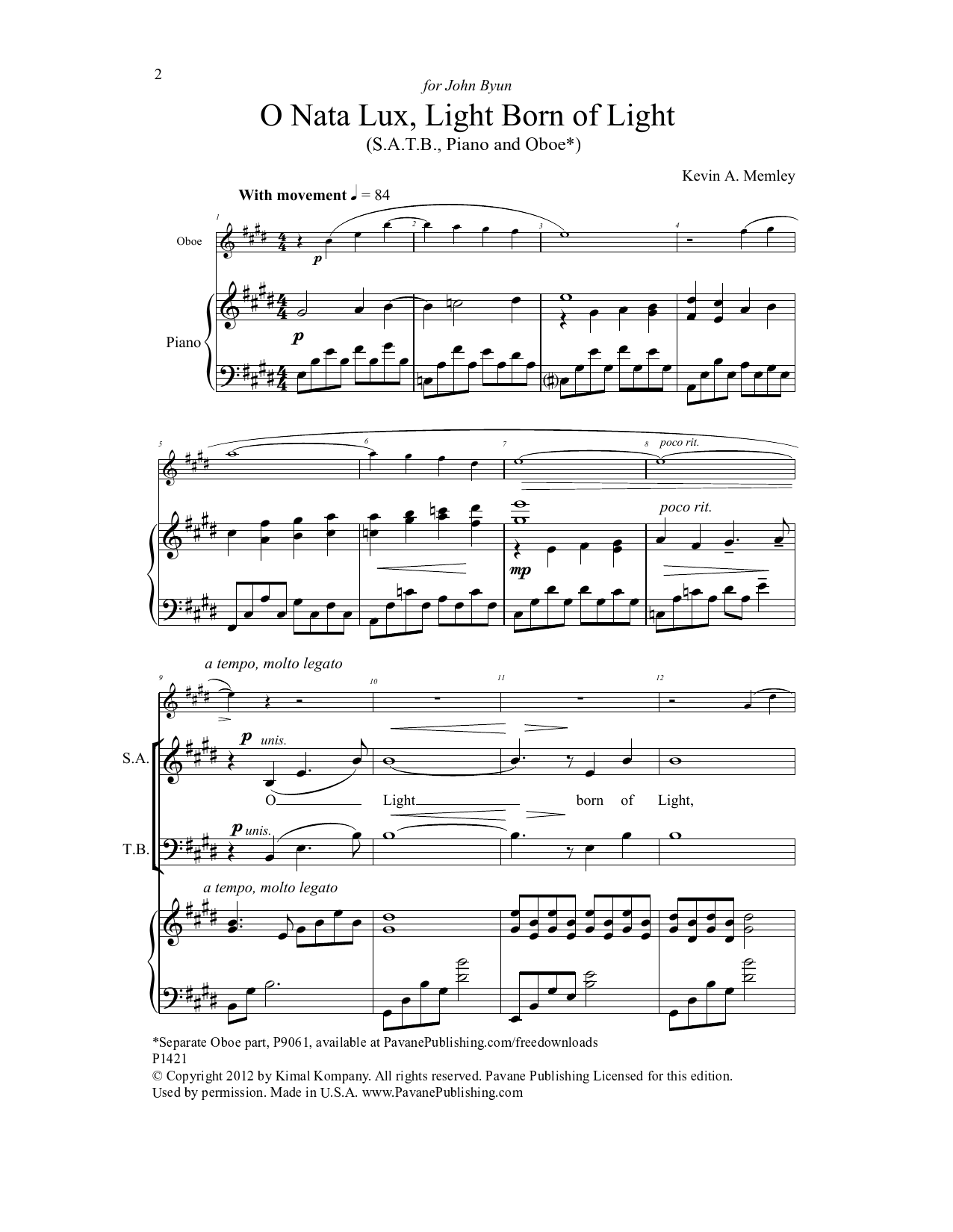 Download Kevin A. Memley O Nata Lux, Born of Light Sheet Music