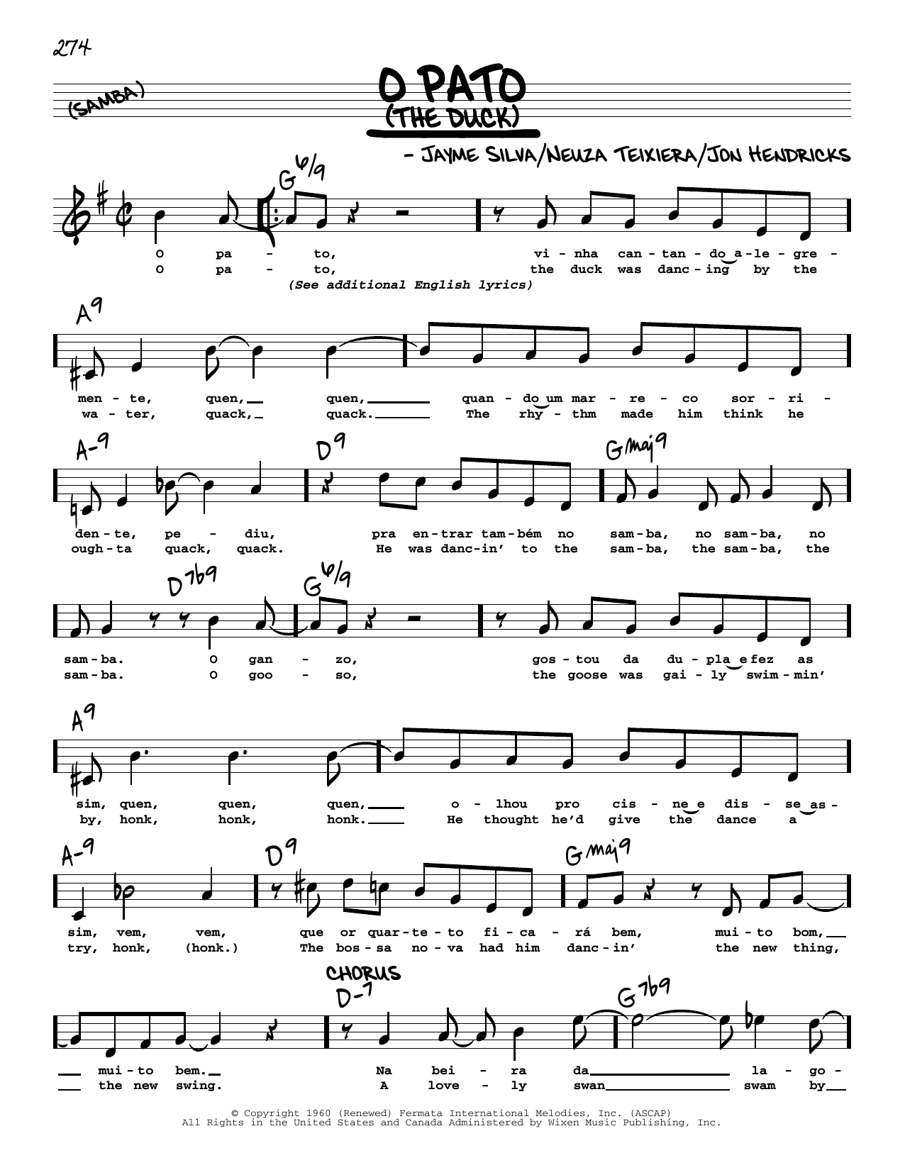 Download Jayme Silva O Pato (The Duck) (High Voice) Sheet Music