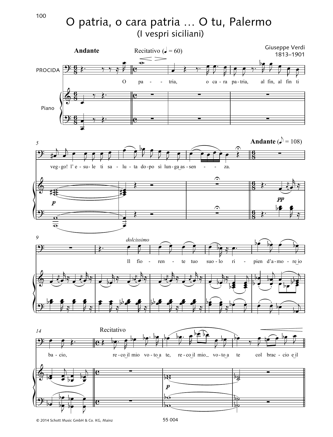 Download Giuseppe Verdi O patria, o cara patria... O tu, Palerm Sheet Music