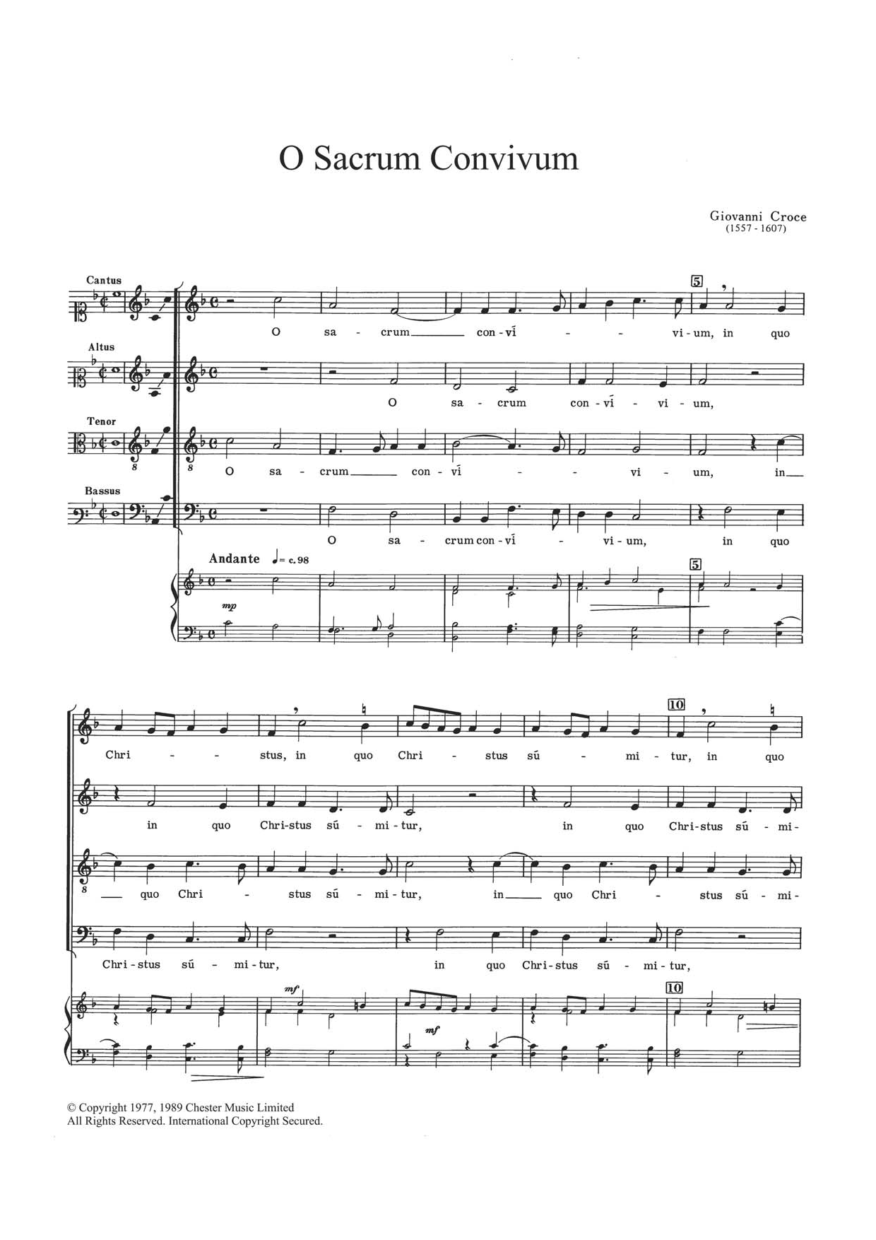 Download Giovanni Croce O Sacrum Convivium Sheet Music