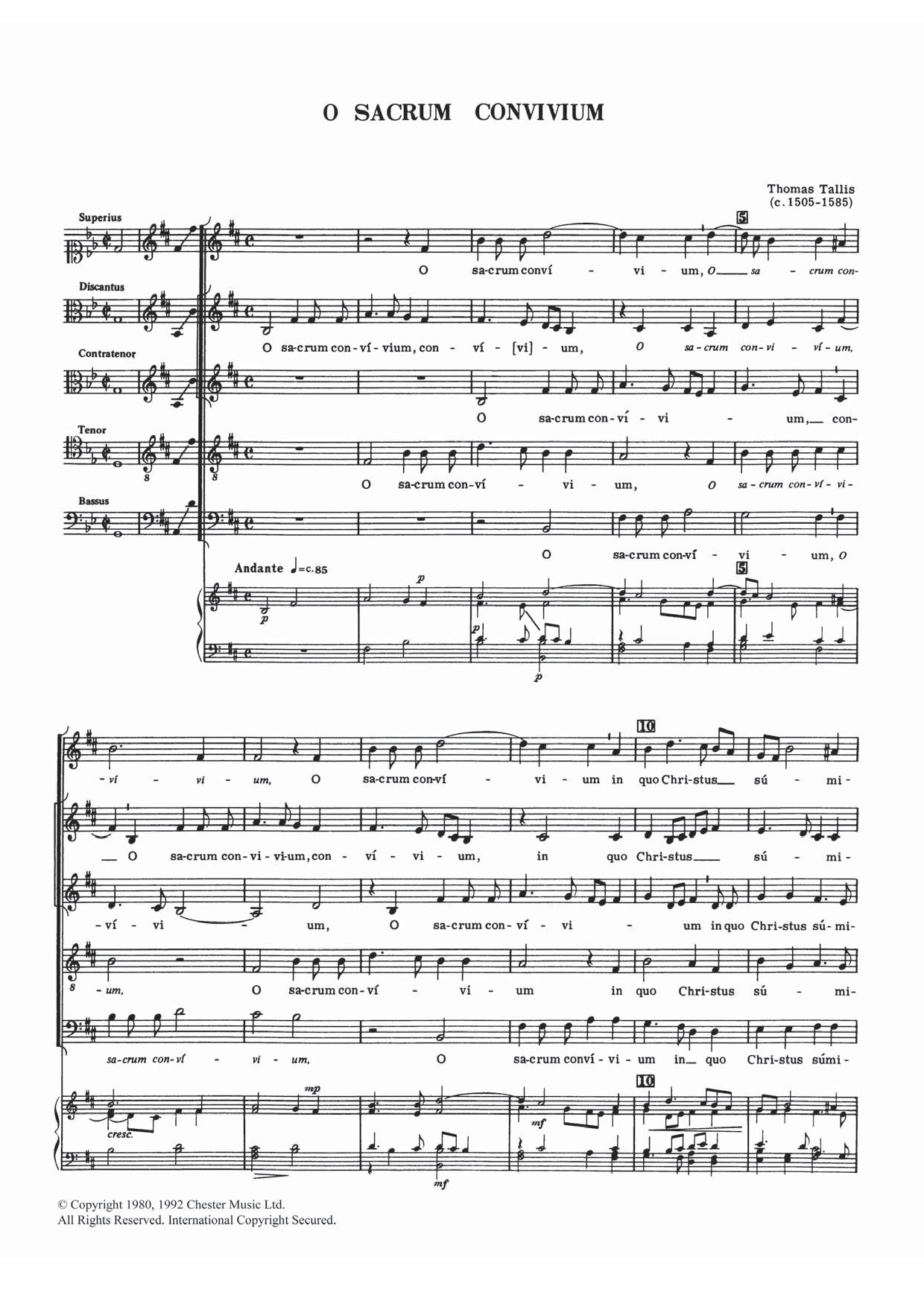 Download Thomas Tallis O Sacrum Convivium Sheet Music