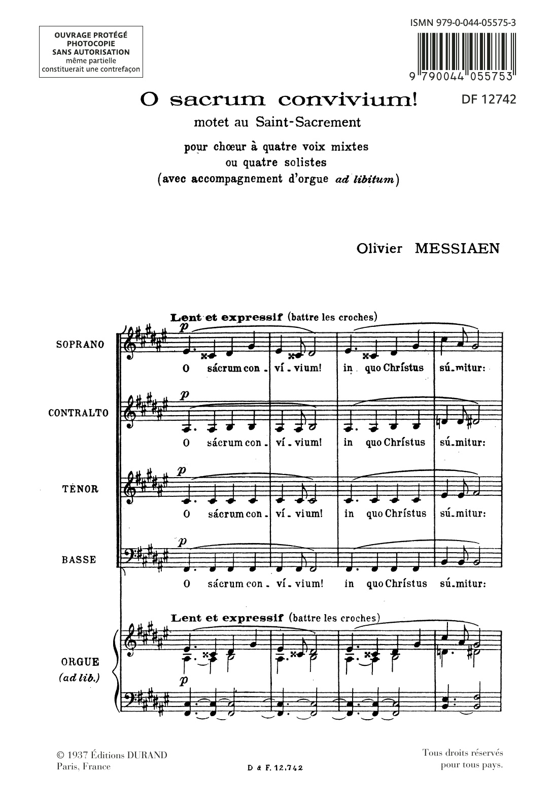 Download Olivier Messiaen O Sacrum Convivium! Sheet Music