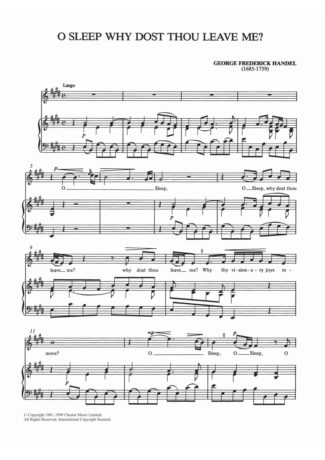 Download George Frideric Handel O Sleep Why Dost Thou Leave Me? Sheet Music